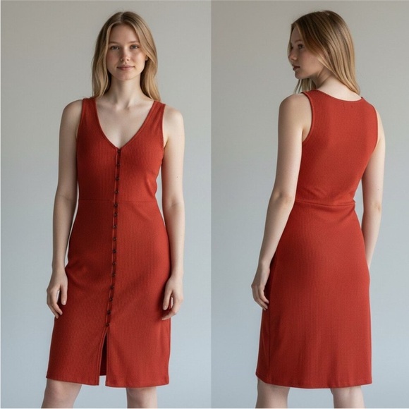 Madewell Dresses & Skirts - Madewell 💯 Cotton Button‑Front Midi Dress in Rust
